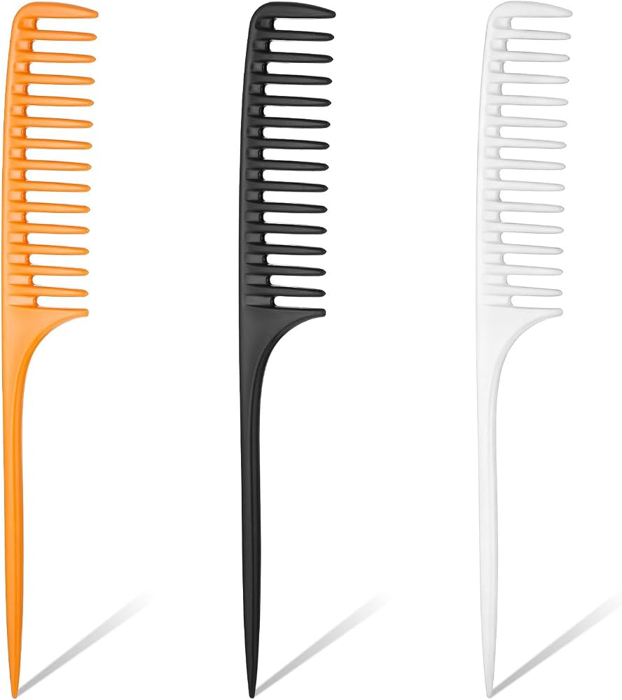 3pcs Wide Tooth Rat Tail Combs Professional Teasing Comb for Wet Curly Hair Wide Tooth Comb Detan... | Amazon (US)