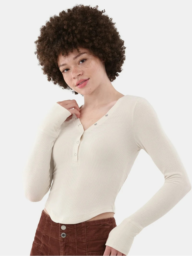 No Boundaries V-Neck Henley, Women's | Walmart (US)