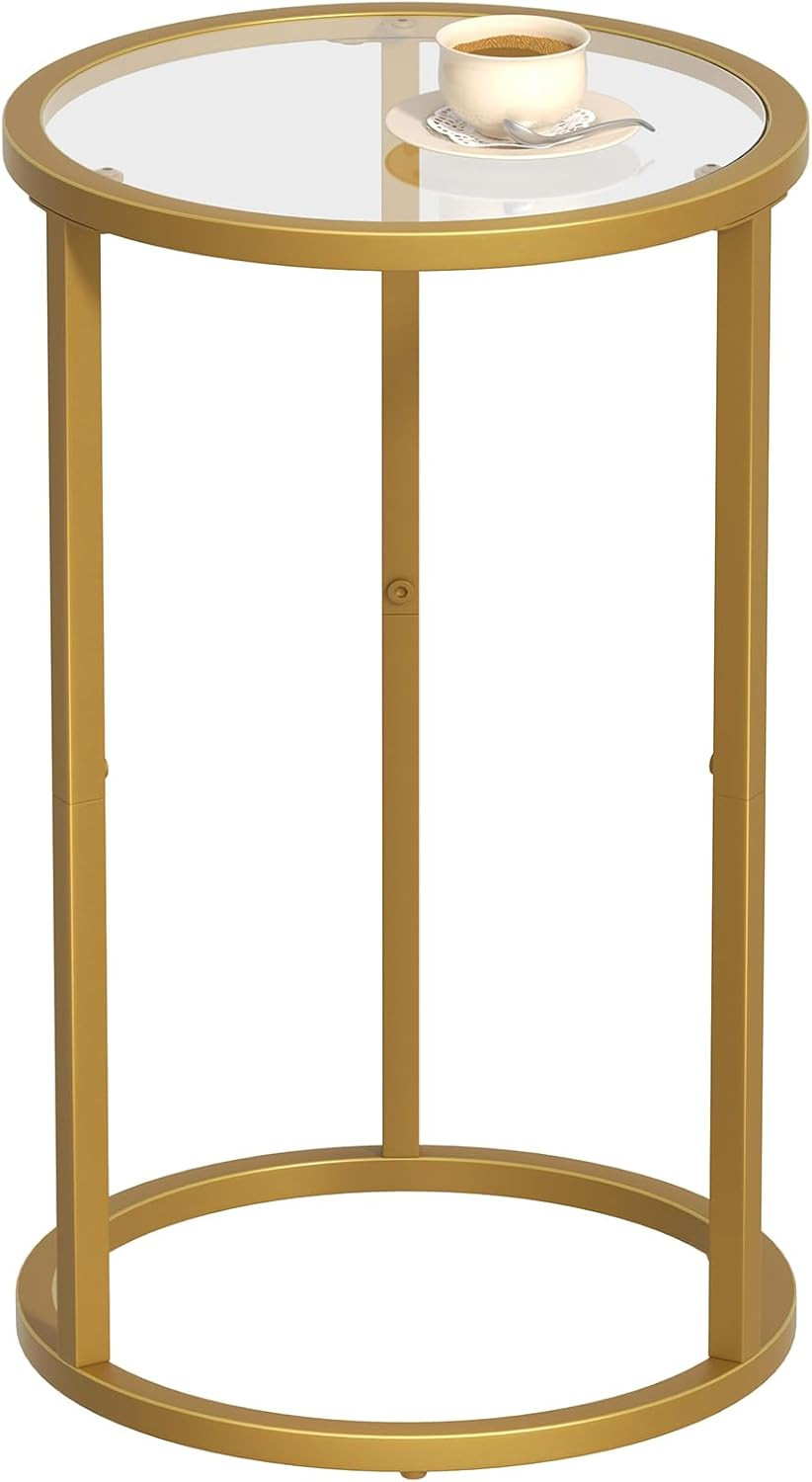 SAYGOER Round Side Table Small Gold End Table for Small Spaces 11.8" x 19.7" Narrow Couch Night S... | Amazon (US)
