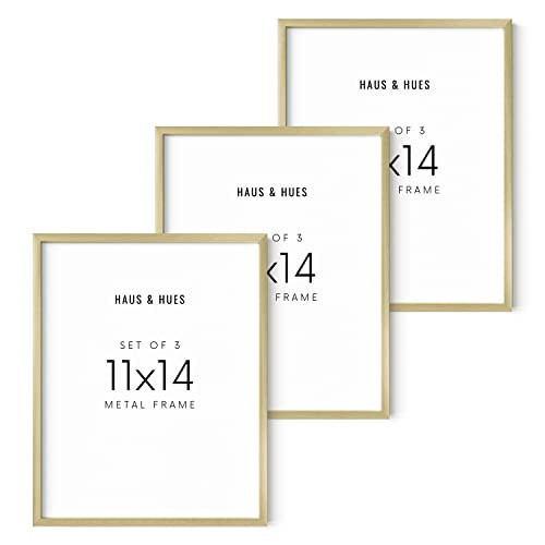 HAUS AND HUES Gold Picture Frames 11x14 - Gold Frames 11x14 Picture Frame Set of 3, Diploma Frames 11x14, Gold Frames for Gallery Wall Frame Set, Metal Picture Frames (Gold Aluminum Frames) | Amazon (US)