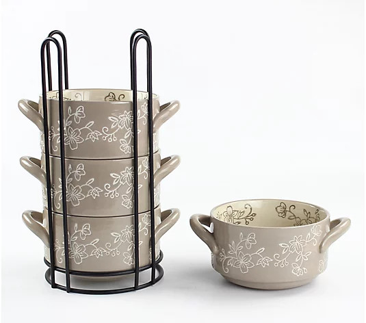 Temp-tations Floral Lace 4-Piece Stack-a-Bowls with Wire Rack - QVC.com | QVC