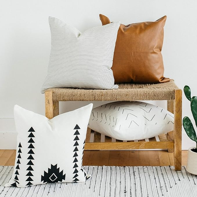 Woven Nook Decorative Throw Pillow Covers Pack of 4 for Couch, Sofa, or Bed Set 100% Cotton Strip... | Amazon (US)