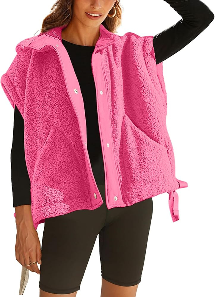 Athlisan Womens Fleece Vest Casual Sleeveless Button Down Sherpa Jacket Outerwear with Pockets | Amazon (US)
