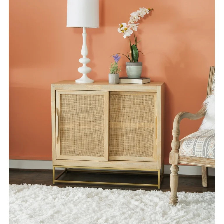 Powell Blair 2-Sliding Door Rattan Cabinet with Shelves, Gold Legs with Natural Finish - Walmart.... | Walmart (US)