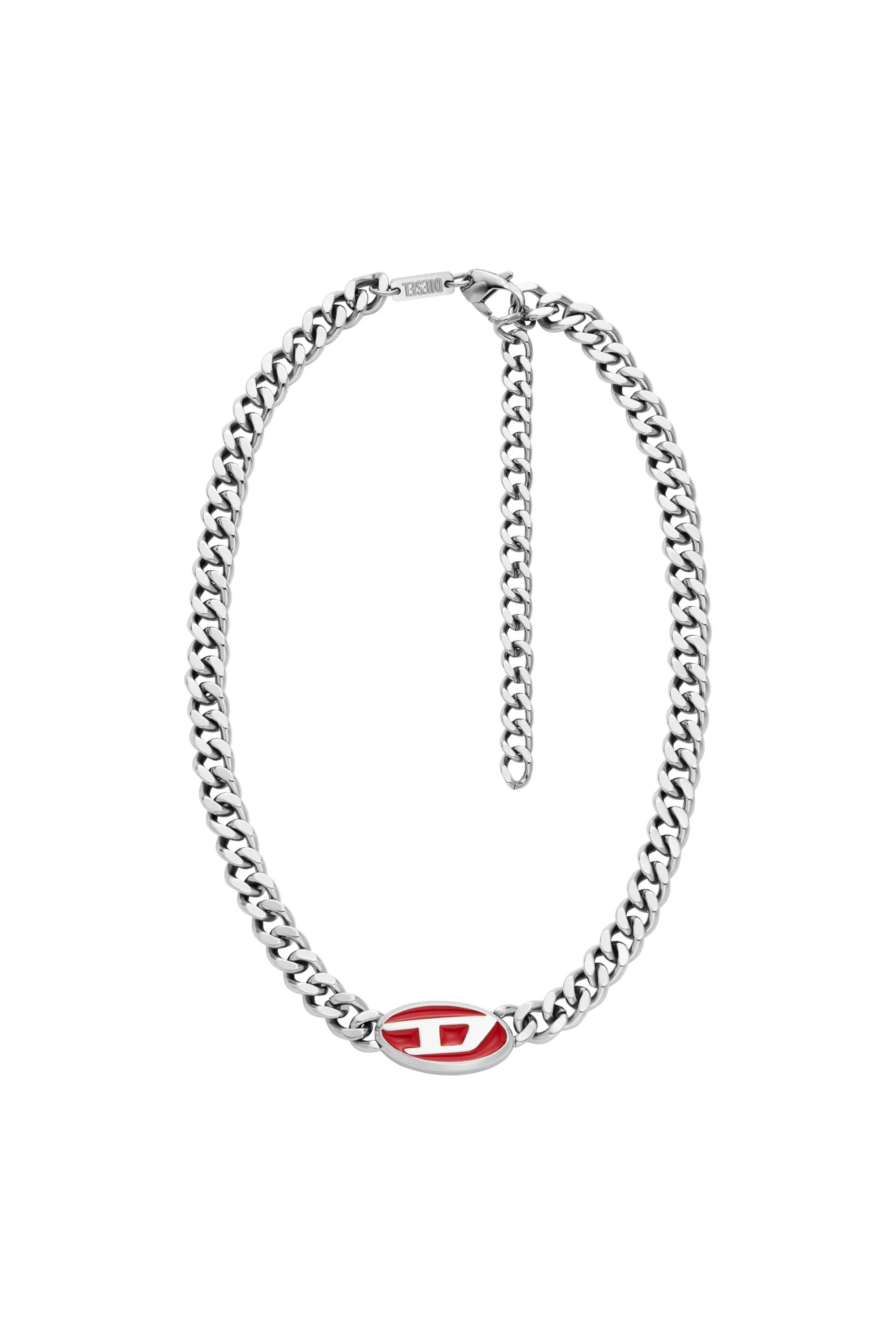 Diesel - Red enamel chain necklace - Necklaces - Unisex - Silver | Diesel US