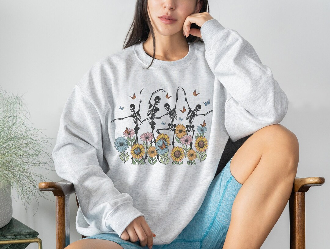 Skeletons Dancing in the Flowers Crewneck Sweatshirt, Cute Boho Hippie Crewneck - Etsy | Etsy (US)