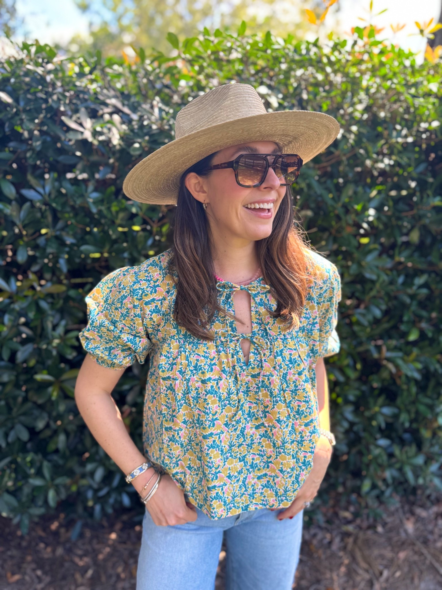 @sunshinetiendashop isn’t just for summer! Their fall collection just dropped and it is too good. Think floral blouses (like this one), cozy sweaters, quilted jackets and of course, new hats! Fall outfit. Floral blouse. #BeVacationHappy #ad 

#LTKStyleTip #LTKSeasonal #LTKMidsize