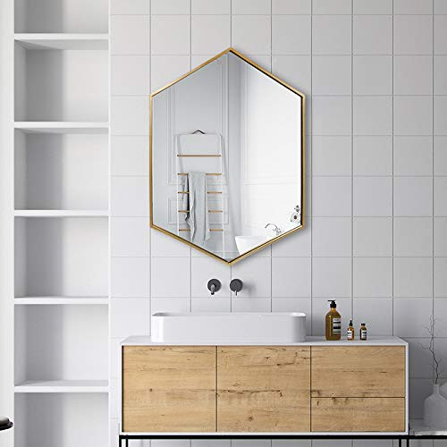 TANGGU Gold Hexagon Mirror Wall Mounted 27.5''x19.6'',Large Gold Mirrors for Wall,Modern Vanity M... | Amazon (US)