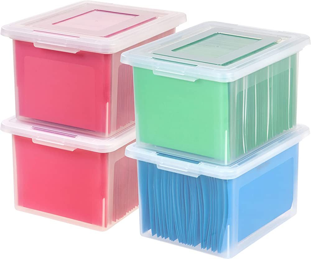 IRIS USA Letter/Legal File Tote Box, 4 Pack, BPA-Free Plastic Storage Bin Tote Organizer with Dur... | Amazon (US)