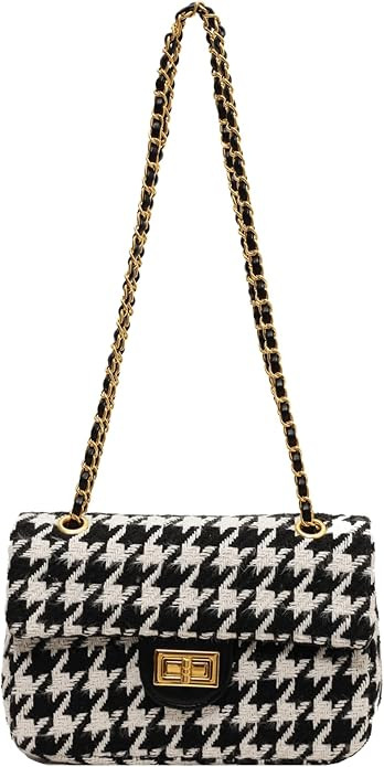 Houndstooth Chain Shoulder Cross body Bag for Women Handbag and purse Fashion Woolen Cloth Clutch | Amazon (US)