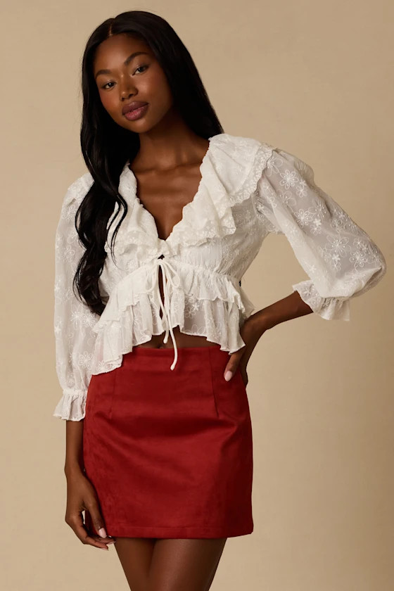 Lorena Red Suede High-Rise Mini Skirt | Lulus