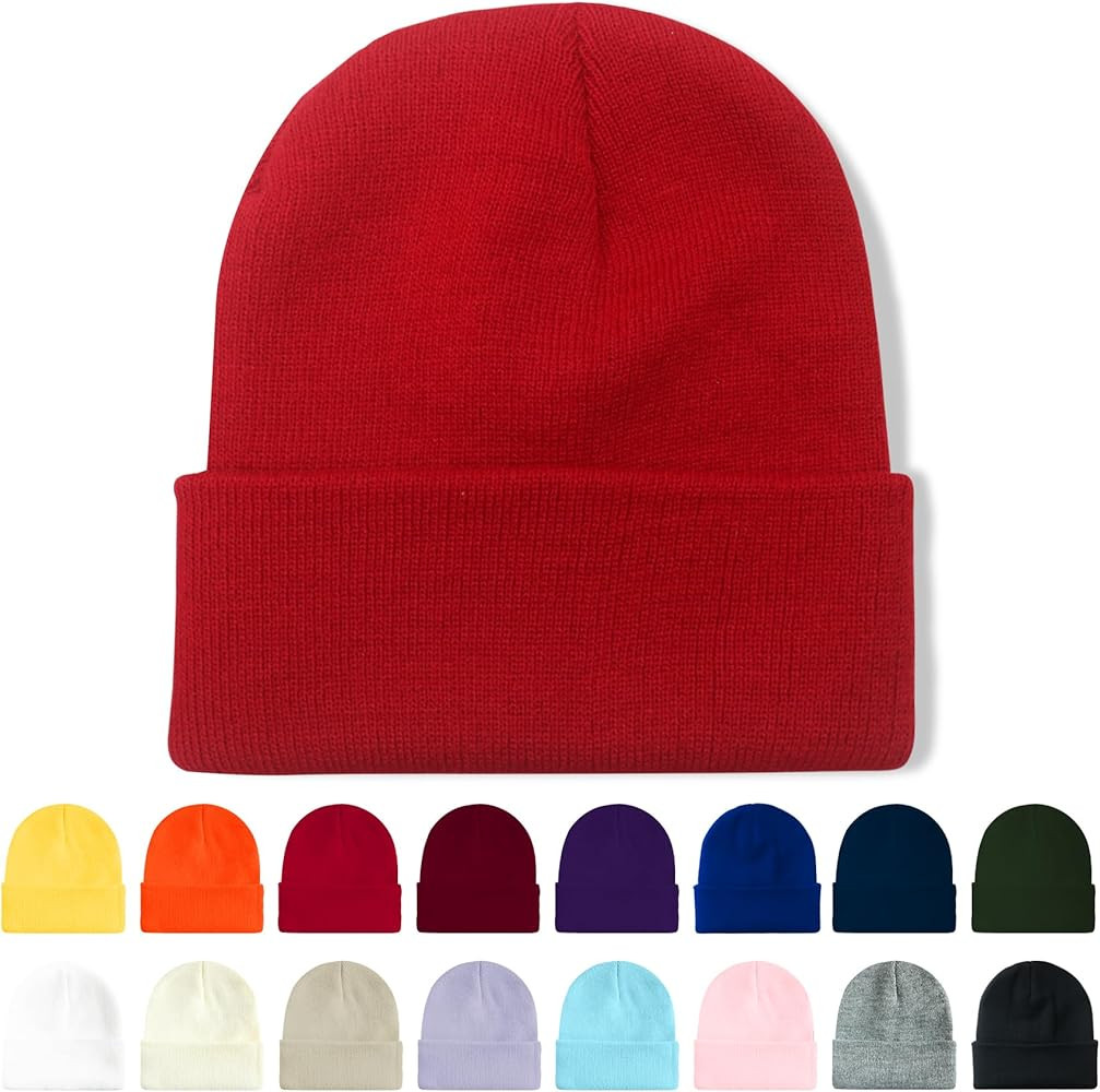 Winter Beanie Acrylic Knit Cuffed Plain Hats Skull Cap Warm Beanies for Men Women | Amazon (US)