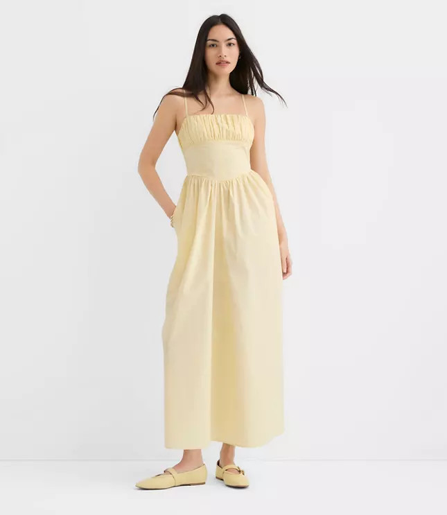 Tall Poplin Bustier Midi Pocket Dress | LOFT