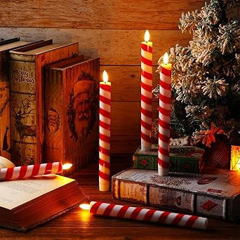 Retisee 24 Pieces Christmas Flameless Taper Candles Bulk Candy Cane Striped LED Candle Stick Batt... | Amazon (US)