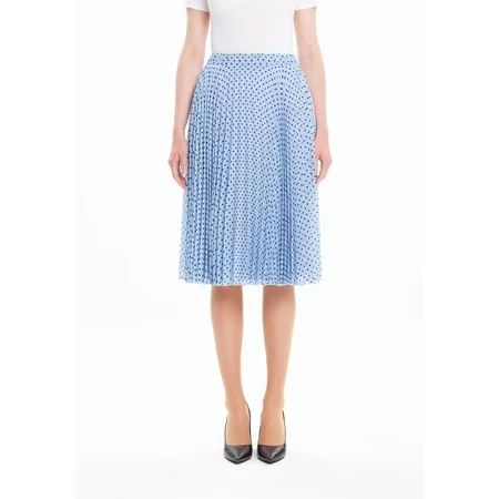 Blue Chiffon Polka Dot Pattern Pleated Midi Skirt | Walmart (US)