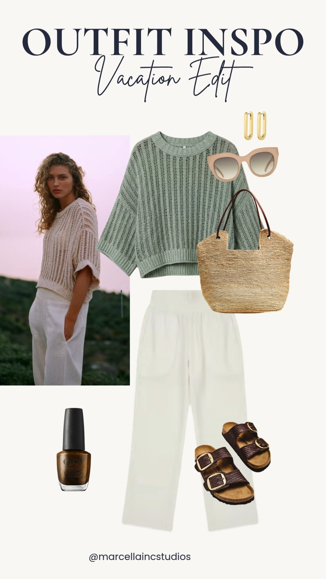 Coastal Grandmother Spring Vacation Look. 🐚

This sage green crochet sweater and white linen trousers are my top picks for a transitional travel outfit. Styled with chocolate brown Birkenstocks, a straw tote, and OPI 'espresso' nails. Perfect for a chilly beach morning or a casual resort lunch.
#birkenstocks, #sagegreen, #coastalgrandmother #resortwear #packinglist

#LTKSeasonal #LTKOver40 #LTKTravel