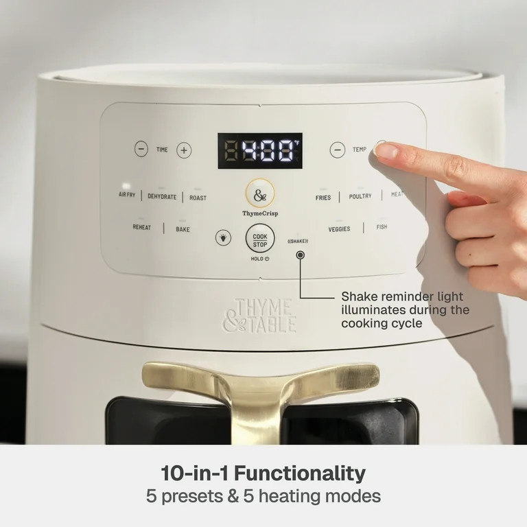 Thyme & Table 6QT Air Fryer, with ThymeCrisp™ and Ceramic-Coated Nonstick Basket, Sand White | Walmart (US)