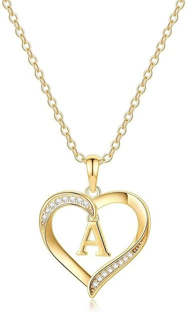 Yesteel Heart Initial Necklaces for Women, 14K Gold Plated Cubic Zirconia Heart Pendant Necklace,... | Amazon (US)