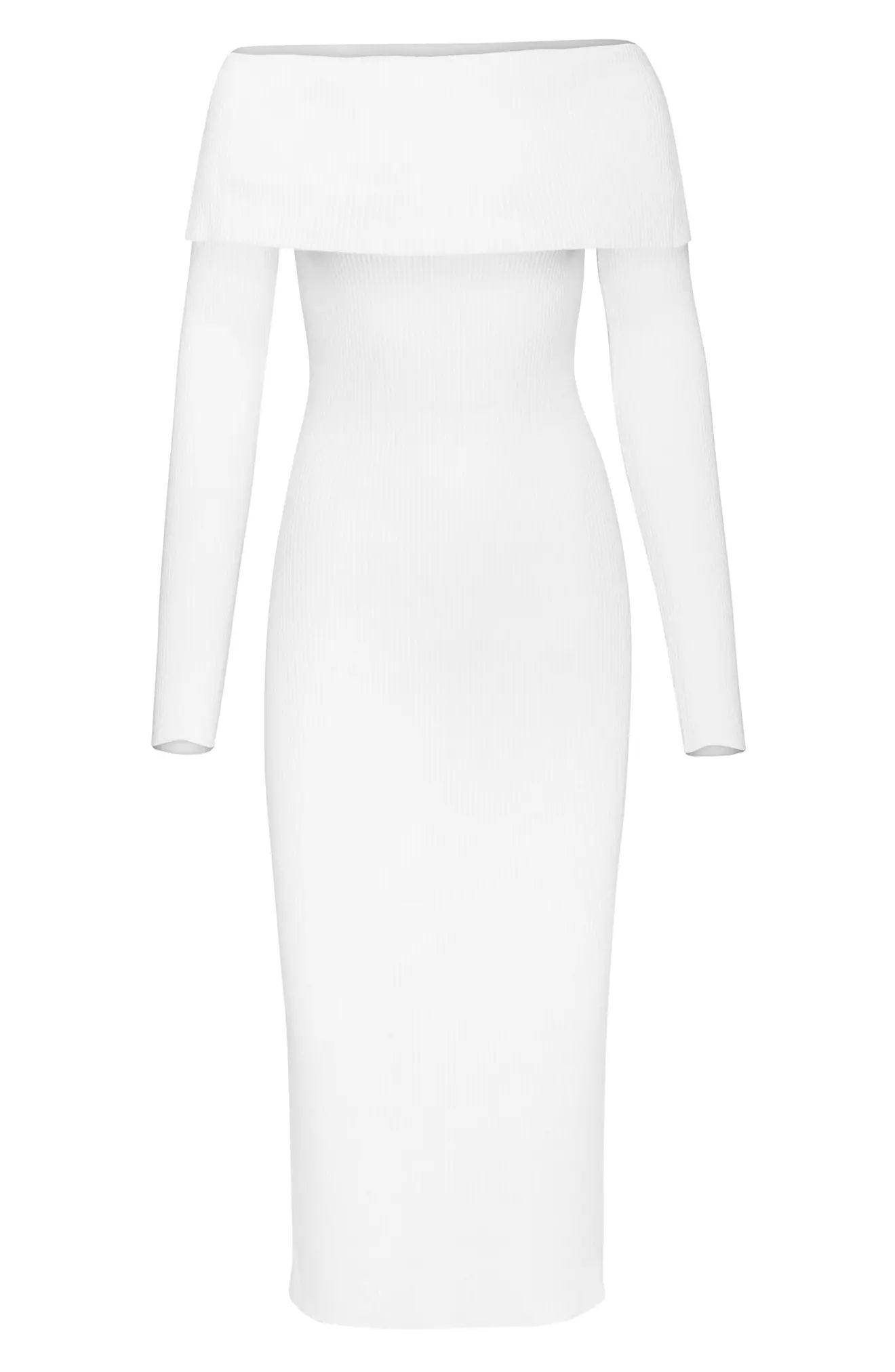 Women's Afrm Eloise Off The Shoulder Long Sleeve Sweater Dress, Size X-Large - White | Nordstrom