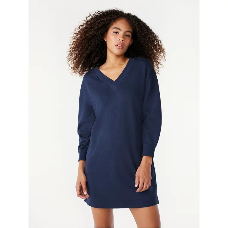 Free Assembly Women’s Mini Sweatshirt Dress with Long Sleeves, Sizes XS-XXL - Walmart.com | Walmart (US)