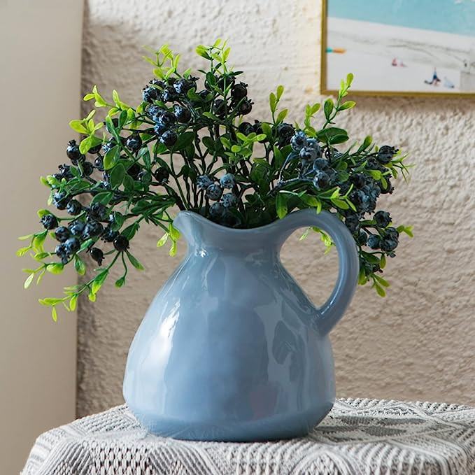 Kimdio Blue Ceramic Vase with Handle, Modern Pitcher Vase for Home Decor, Nordic Pottery Vase, De... | Amazon (US)