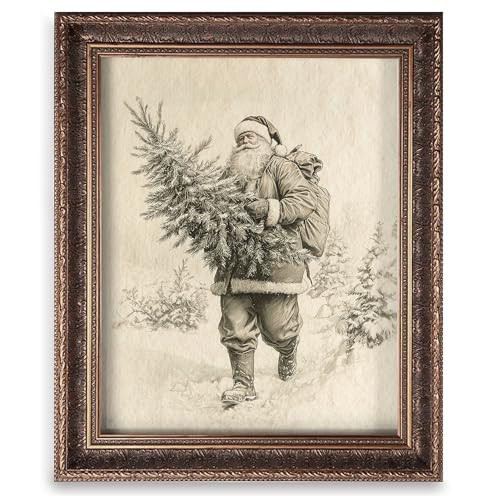 Vintage Christmas Tree Painting Print, Santa Claus Christmas Art Print, Antique Holiday Winter Wall Decor, Winter Xmas Vintage Wall Art, Holiday Decor (11 x 14 in Print Unframed, Santa Tree) | Amazon (US)