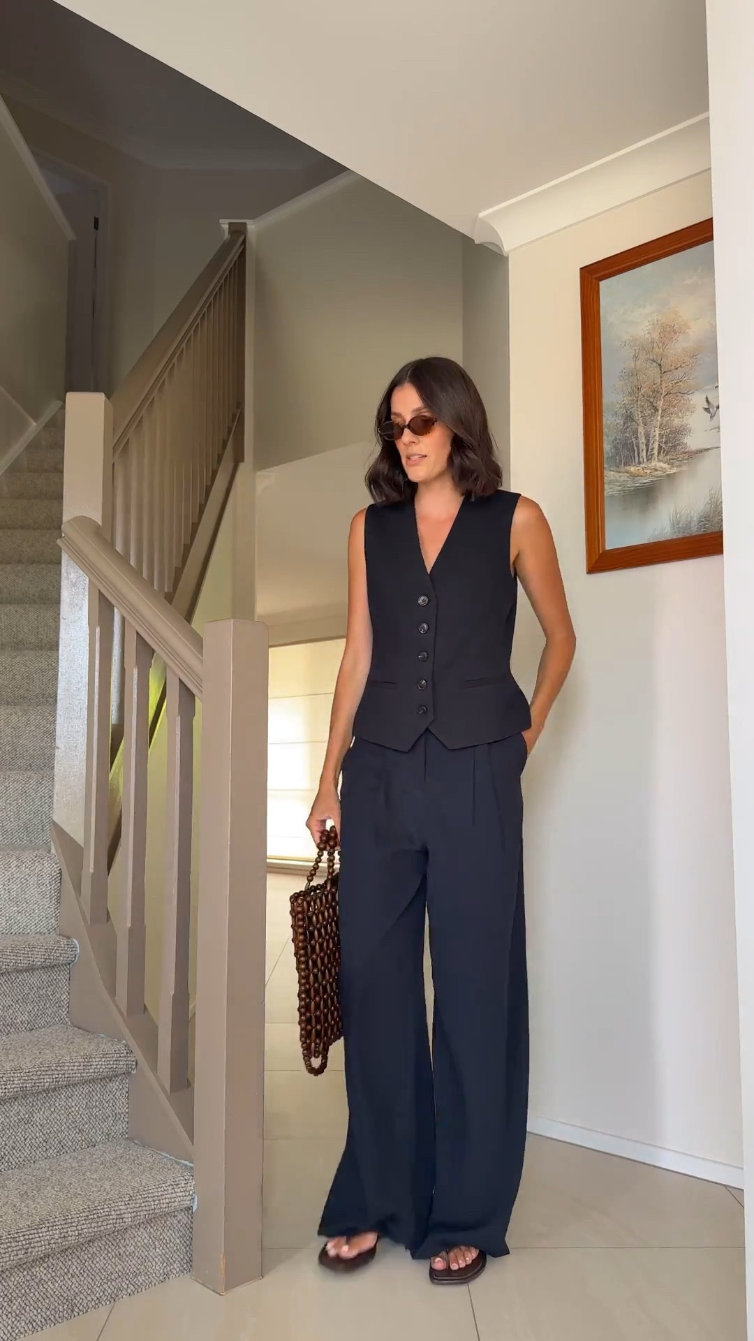 A chic black three piece set from Saba! I love a good wide leg pant and vest combo and the blazer is the perfect addition for that slightly elevated look. Perfect for work, also great as a mum of two just running errands! I dressed down with slides and a beaded bag for a relaxed, summer look. Wearing side 8 in top and pants and size 10 in blazer x 

#LTKstyletip #LTKaustralia