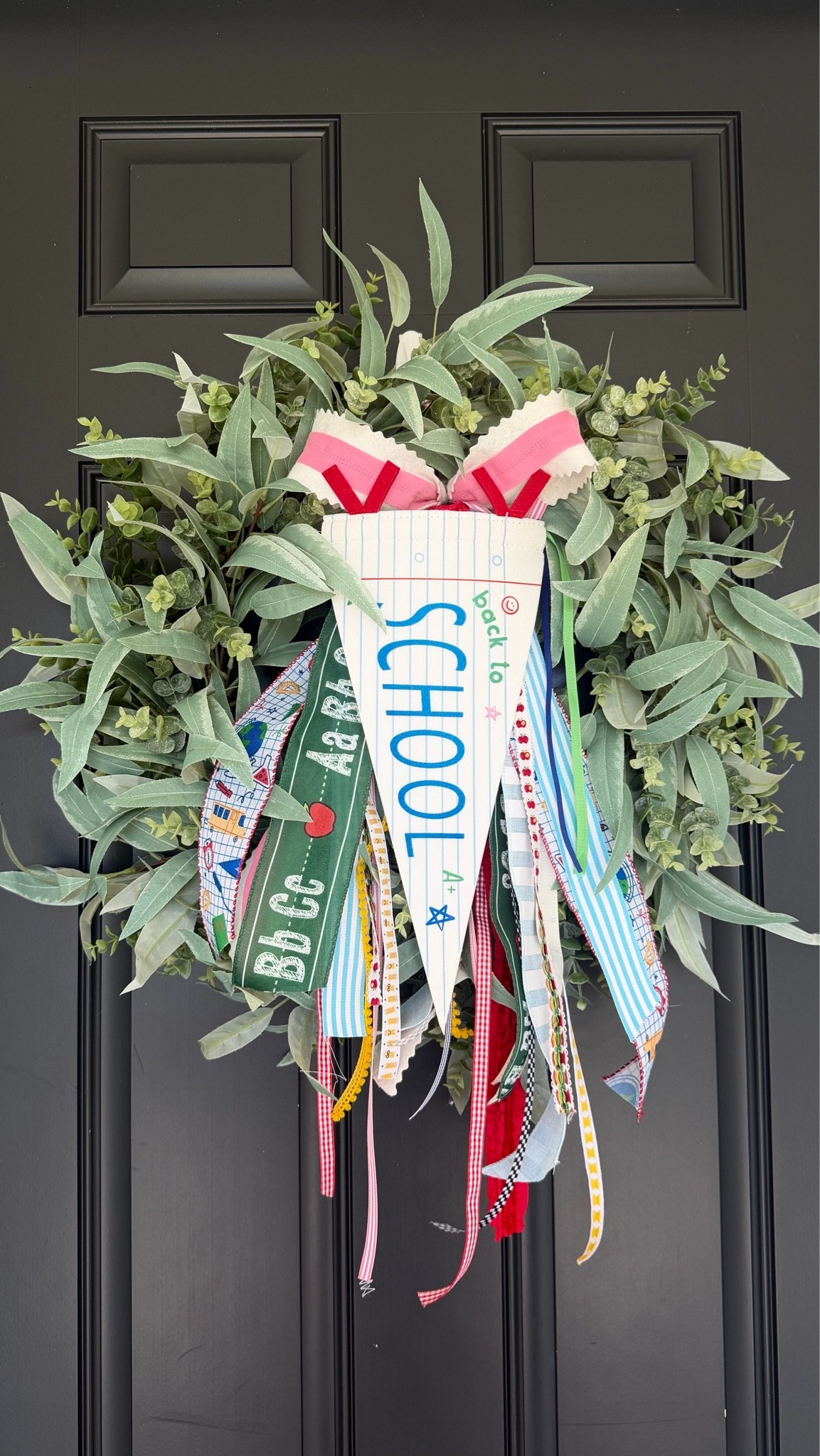 Fun easy DIY! 
Simply add all of your ribbon together and knot. Add to a single ribbon bow. Add to wreath and you are done! Took me less than 30 minutes. Add your favor bts pennant for extra flair 💕 

￼

#LTKmomlife #LTKHome #LTKKids