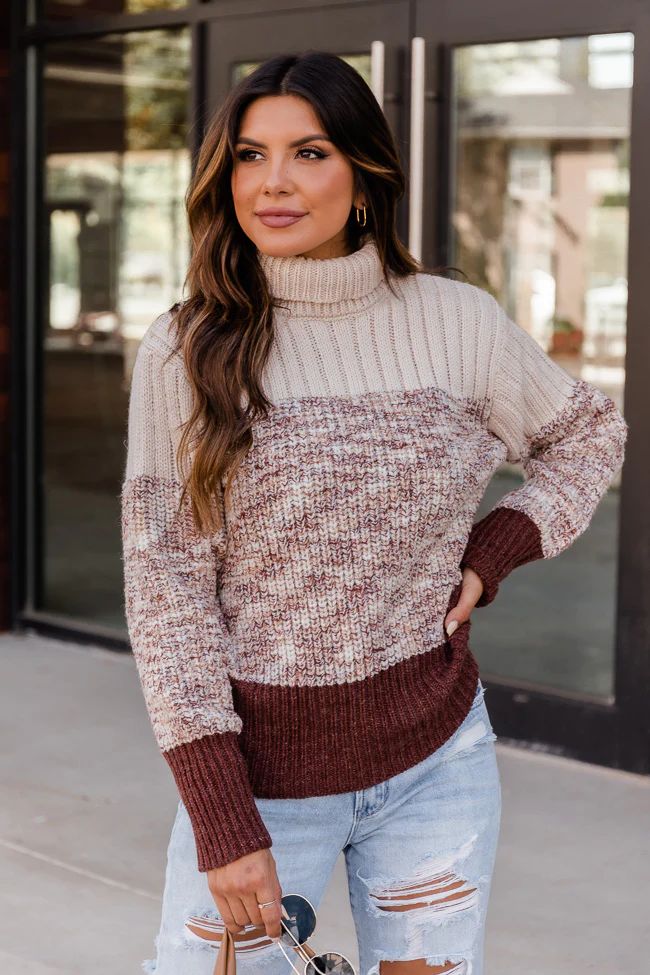 Arriving Late Brown Colorblock Turtleneck Sweater | The Pink Lily Boutique