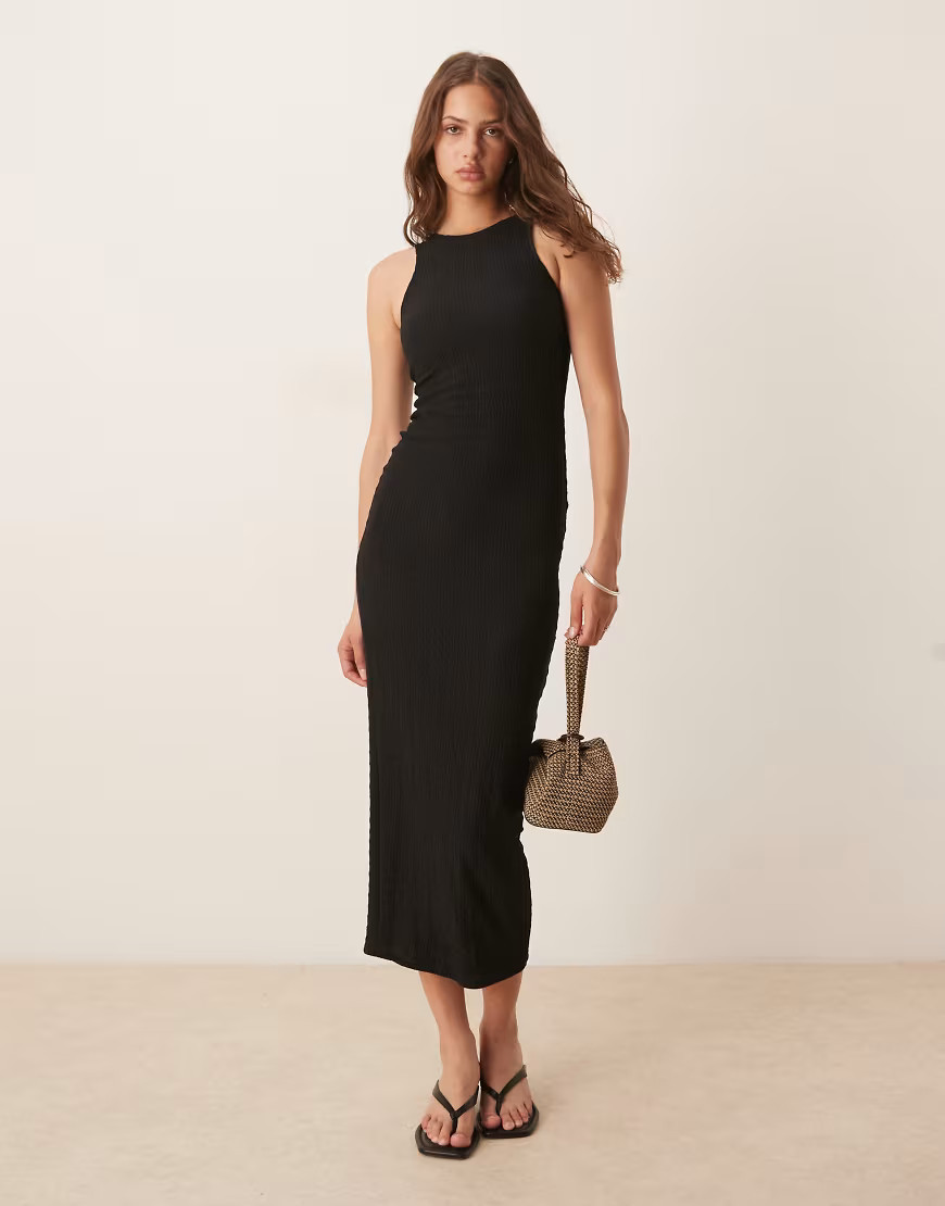 ASOS DESIGN textured racerneck midi dress in black-No color | ASOS (Global)