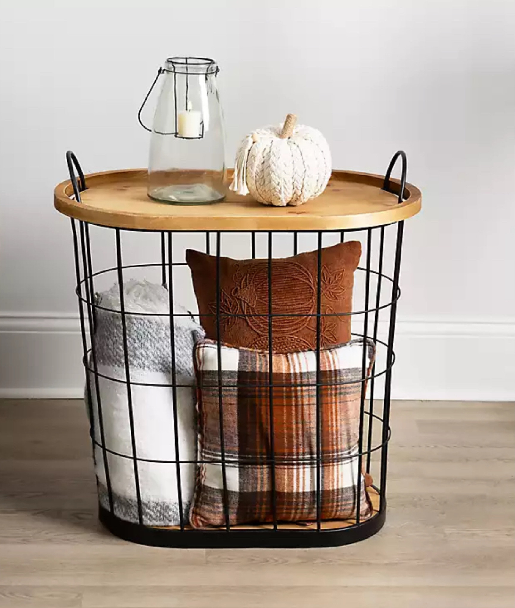 Black Wire and Natural Wood Basket Side Table 

#LTKhome #LTKCyberWeek #LTKsalealert