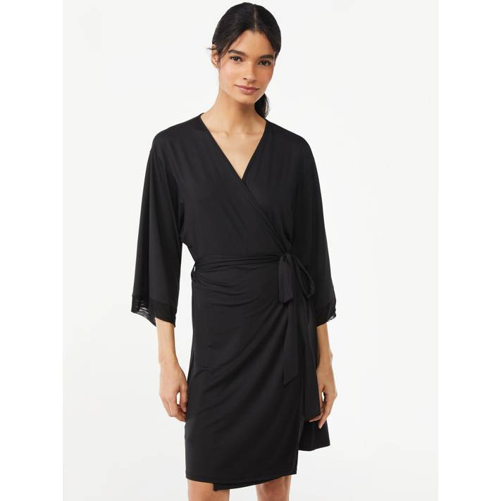 Joyspun Women’s Sleepwear Mesh Trim Knit Robe, Sizes S/M to 2X/3X | Walmart (US)