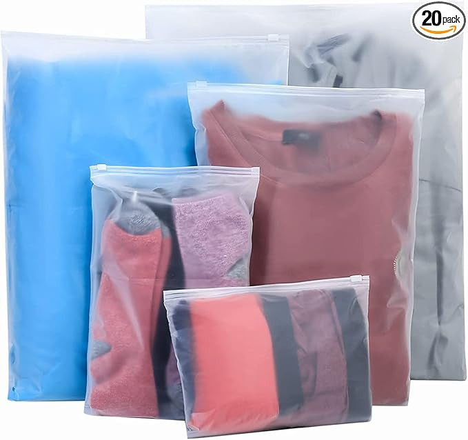 20 Pcs Travel Storage Bags, Clothes Packaging Bags, Reusable Plastic Ziplock Bags, Frosted Waterp... | Amazon (US)