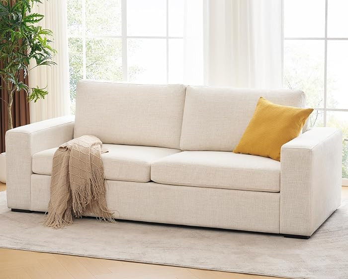 ELUCHANG 85" Modern Sofa Couches for Living Room, 3 Seater Sofa, Natural Linen Deep Seat Sofa wit... | Amazon (US)