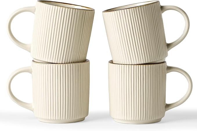 famiware Coffee Mug Set for 4, Star 12 oz Catering Mugs Cup Set with Handle for Coffee, Tea, Coco... | Amazon (US)