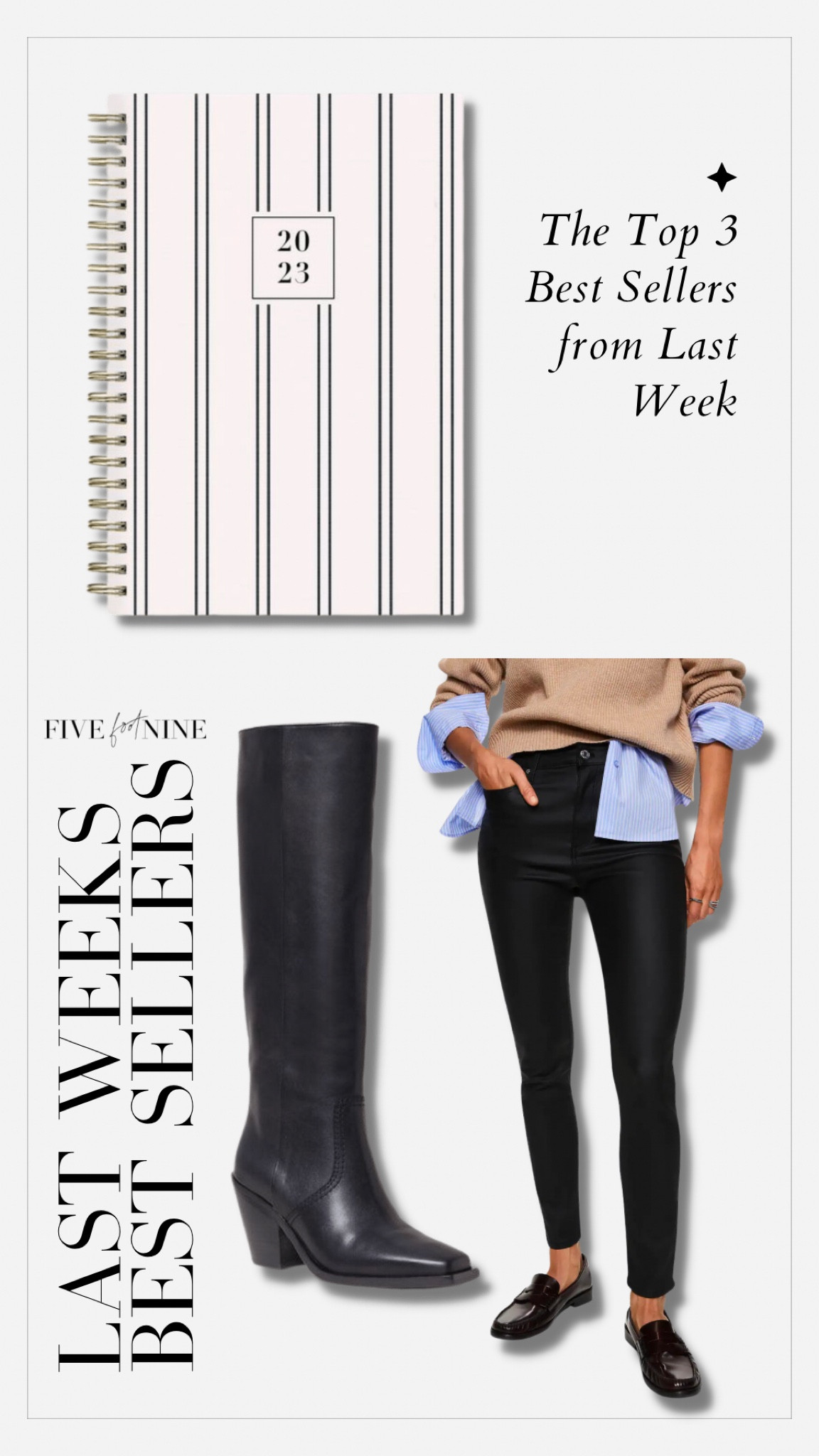 Last weeks best sellers - 2023 planner, coated jeans, western boots