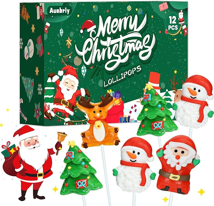 Auebriy Christmas Lollipops Suckers, 12 Count Fruit Flavored Christmas Candy Individually Wrapped... | Amazon (US)