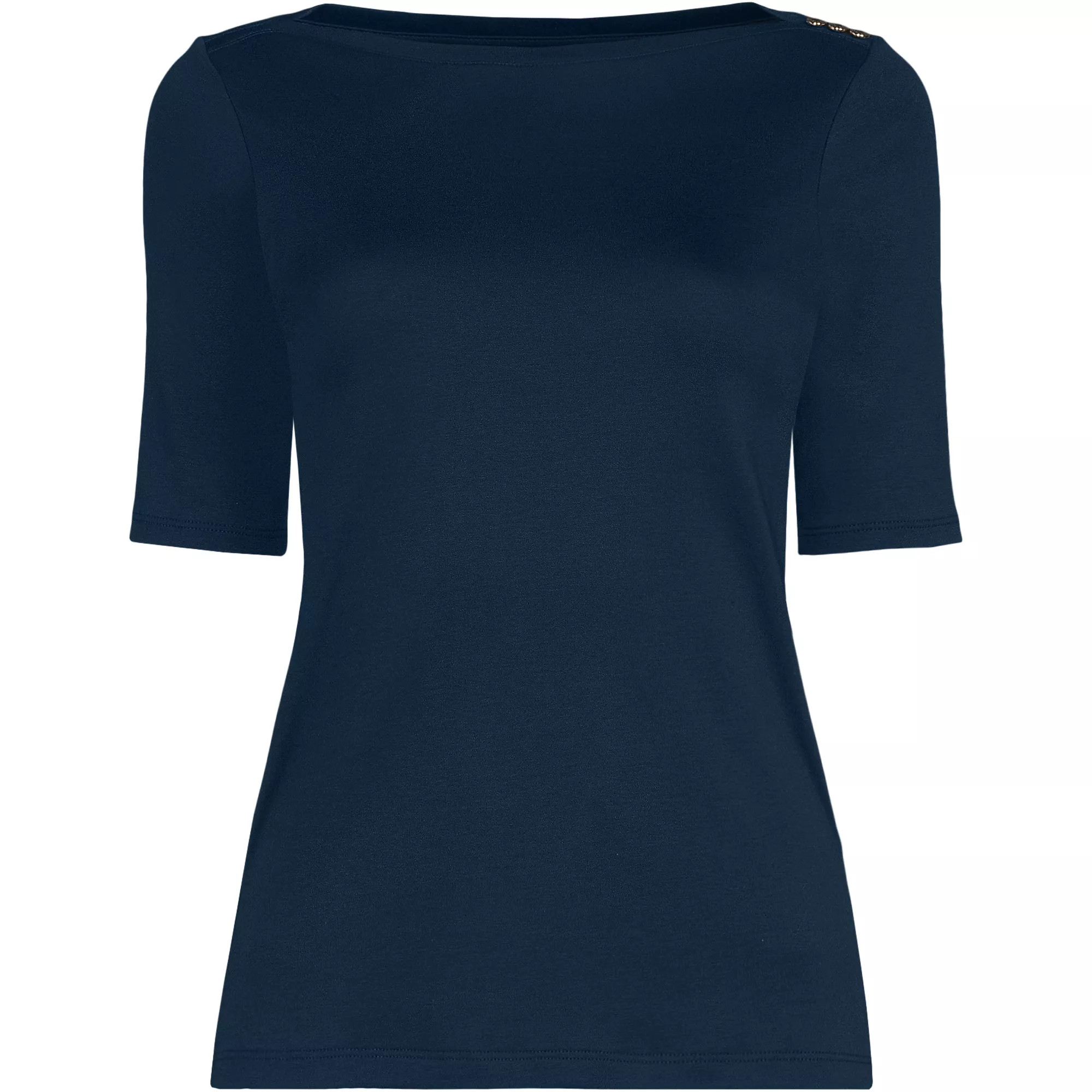 Women's Supima Cotton Elbow Sleeve Boatneck Button Shoulder Tee | Lands' End (US)