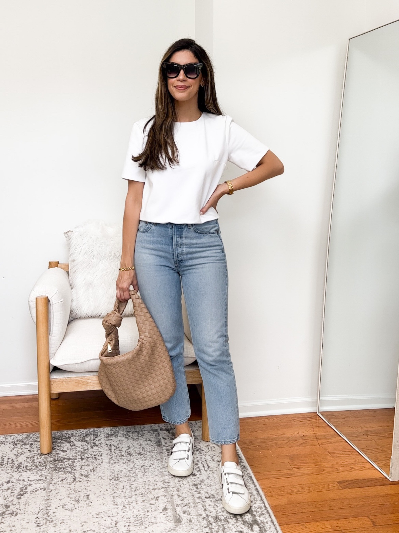 1 pair of jeans, 5 ways!
Paired them with veja sneakers that I love and a tee! This exact one unfortunately is sold out but I linked a similar option. 
Wearing size 27 on the jeans 

#LTKstyletip #LTKSeasonal #LTKFind