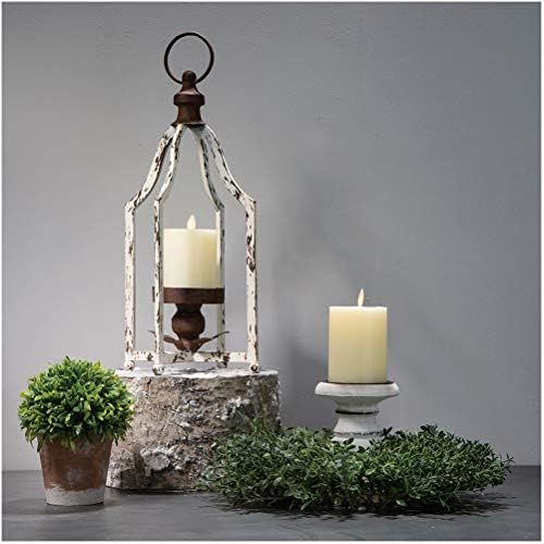 Glitzhome Farmhouse White Metal Lanterns Decorative Hanging Candle Lanterns (White Small) | Amazon (US)