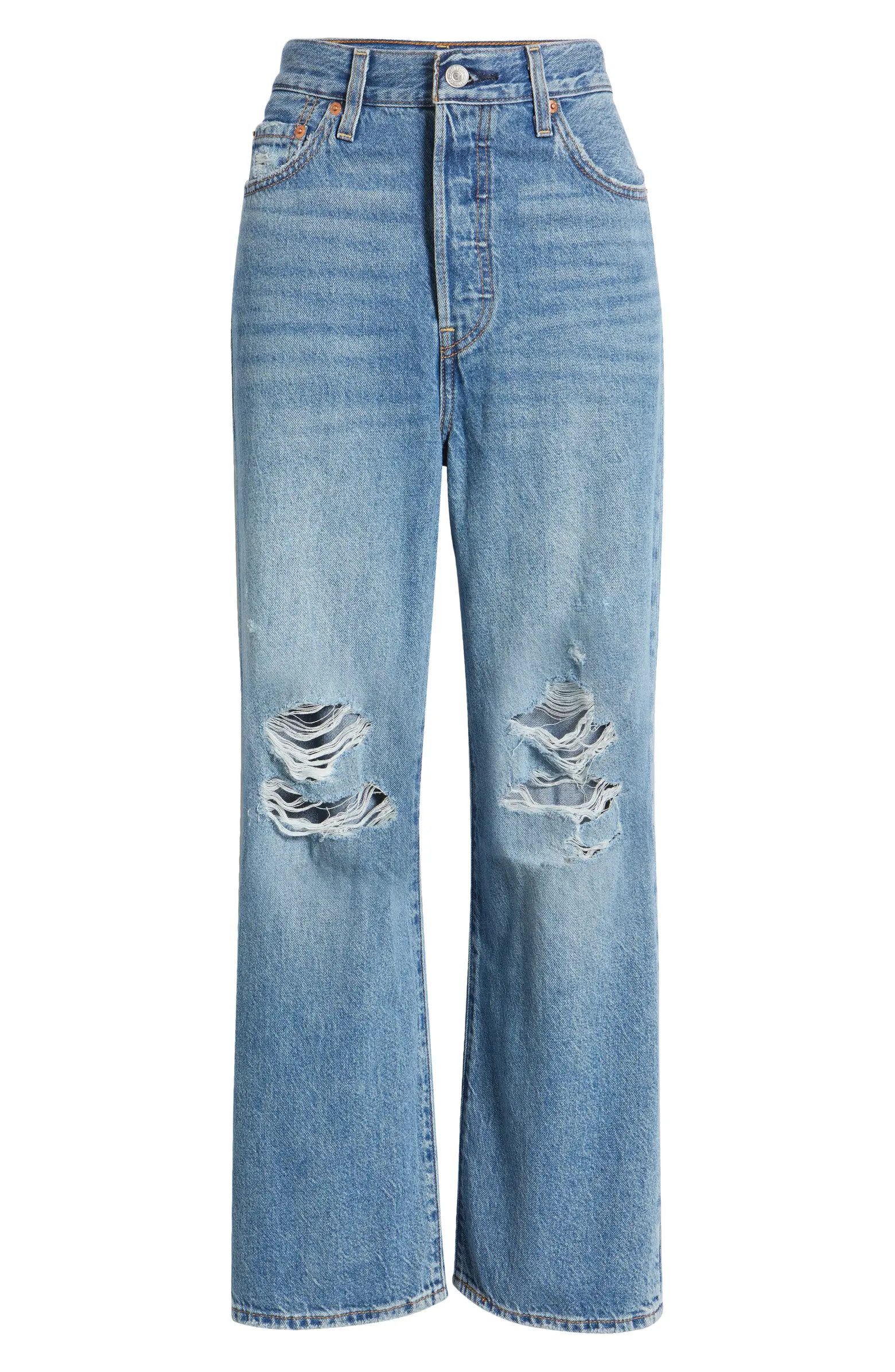 Ribcage Ripped Ankle Straight Leg Jeans | Nordstrom