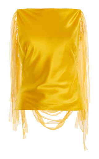 Exclusive Lattice lace-Trimmed Hammered-Silk Top | Moda Operandi (Global)