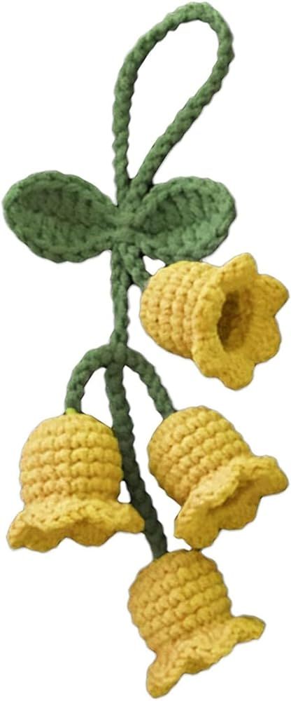 Yellow Creative Knitted Orchid Flower Keychain Charms Crochet Flower Pendant Women's Novelty Keyc... | Amazon (US)