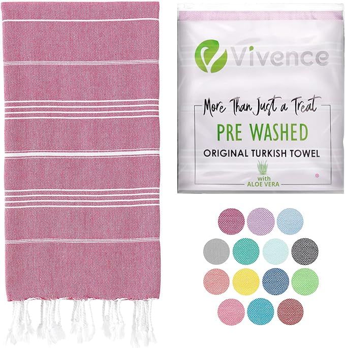 VIVENCE Certified 100% Organic Cotton Turkish Beach Towels Infused with Aloe Vera (38"x72") - San... | Amazon (US)