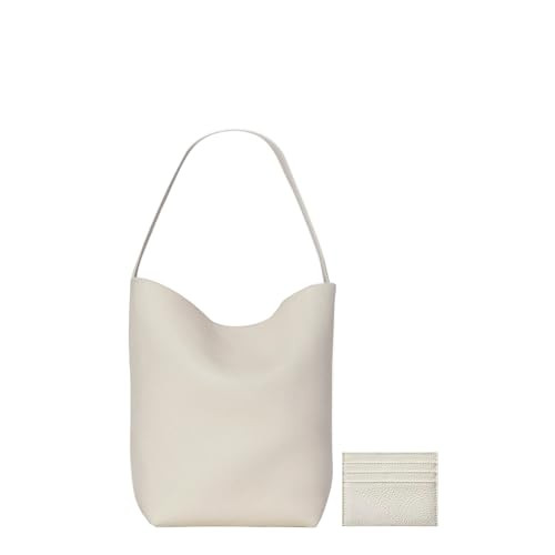 Genuine Leather Bucket Bag with Credit Card Holder Wallet, First Layer Pebble-grained Calfskin To... | Amazon (US)