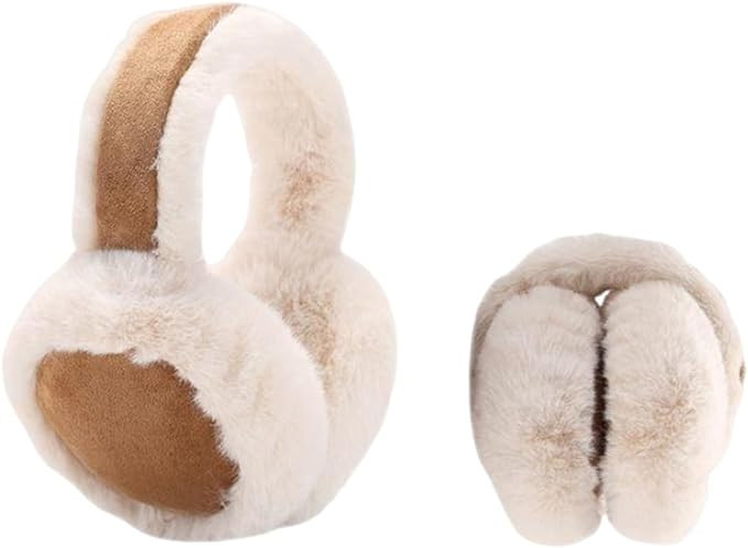 AMOFIA Women Winter Ear Muffs Cold Weather Soft Faux Fur Headband Earmuffs Foldable Cute Ear Warm... | Amazon (US)
