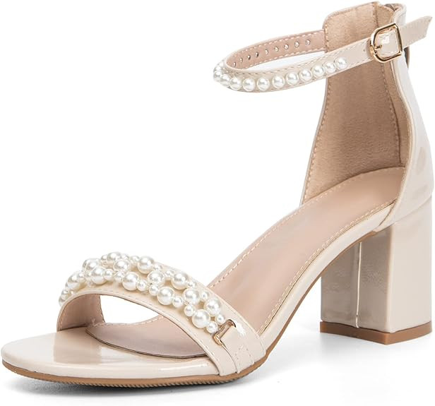 WOJWSKI Women's Heels Sandals for Women Open Toe Fashion Pearls Platform Heeled Sandals Ankle Str... | Amazon (US)