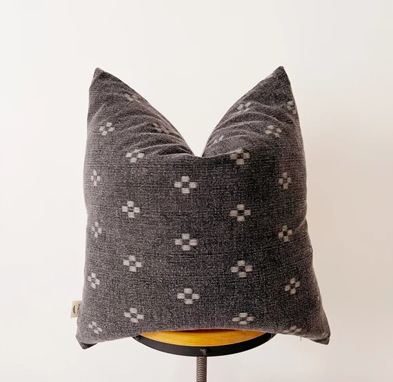 Tribal textiles fabric pillow cover ,  gray  floral Hmong Batik fabrics pillow cover ,for sofa pi... | Etsy (US)