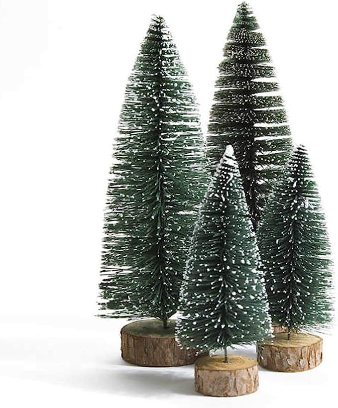 Dream Loom Mini Christmas Trees, 4pcs Sisal Trees with Wood Base, Bottle Brush Trees Xmas Tableto... | Amazon (US)