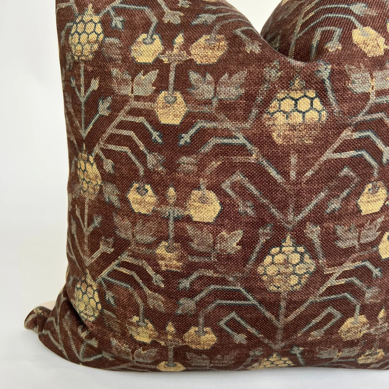 Maroon Mustard Floral Linen Pillow Cover, Botanical Throw Pillow | Decorative Cushion Cover for C... | Etsy (Global)
